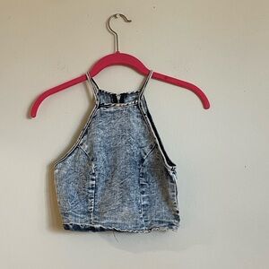Acid wash Blue and navy denim halter top